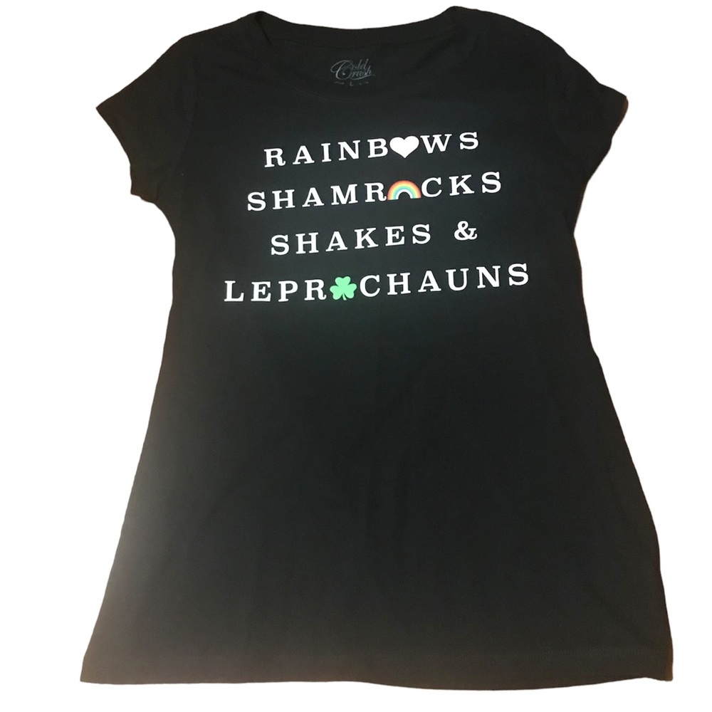 St Patricks Day shamrock leprachaun ladies tshirt cap sleeve large NWOT